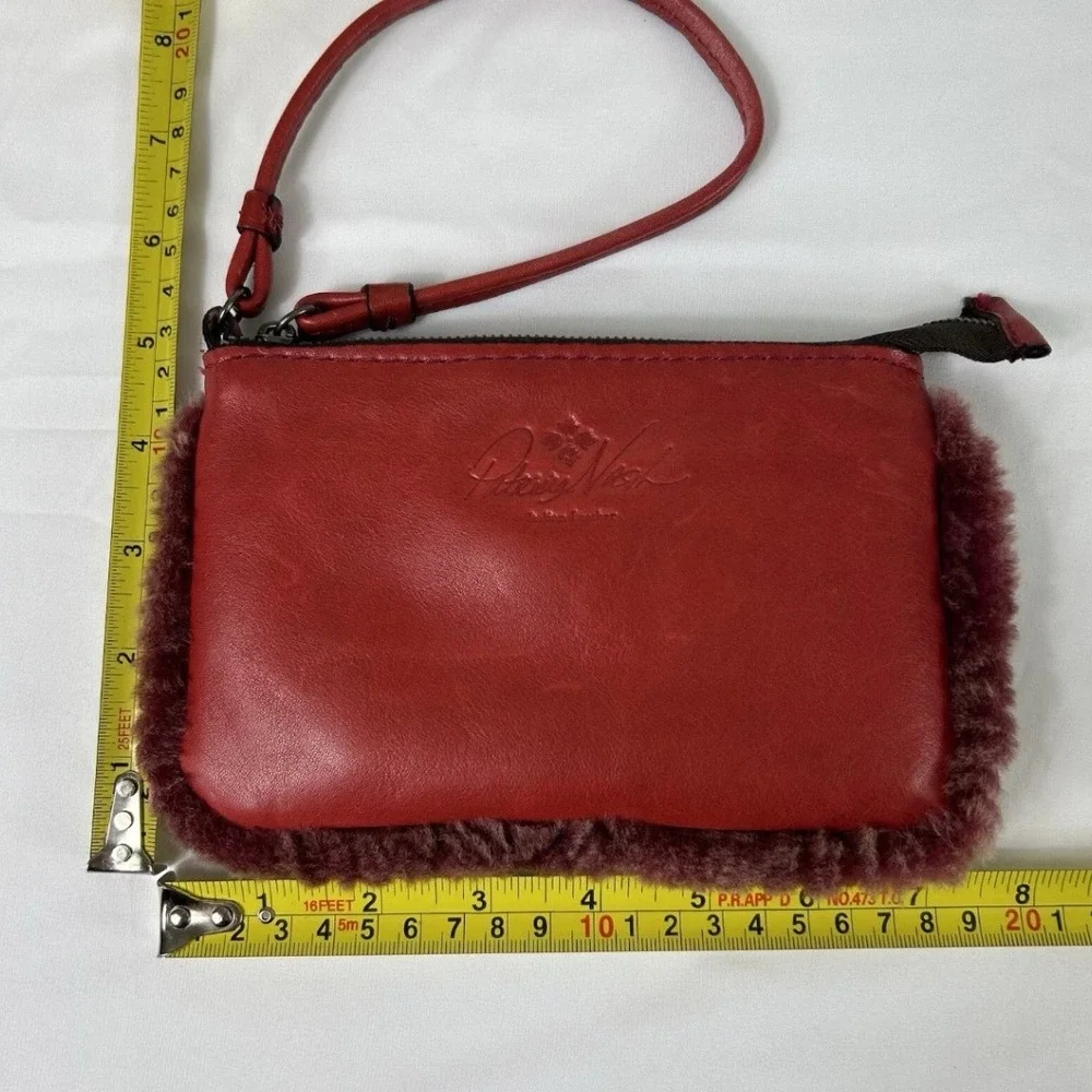Patricia Nash‎ Red Leather Sherpa Trim Wristlet Wallet Clutch Bag Fall Holiday
